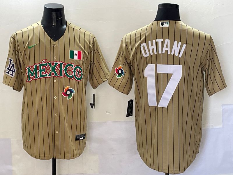 Men Los Angeles Dodgers 17 Ohtani Brown Stripe Mexico Joint Name 2025 Nike MLB Jersey style 42
